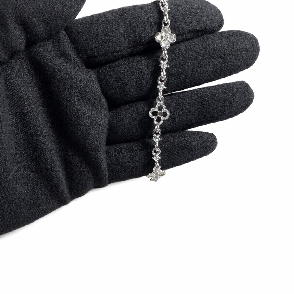 Silver Floral Link Bracelet - Sparkling Crystal Accents